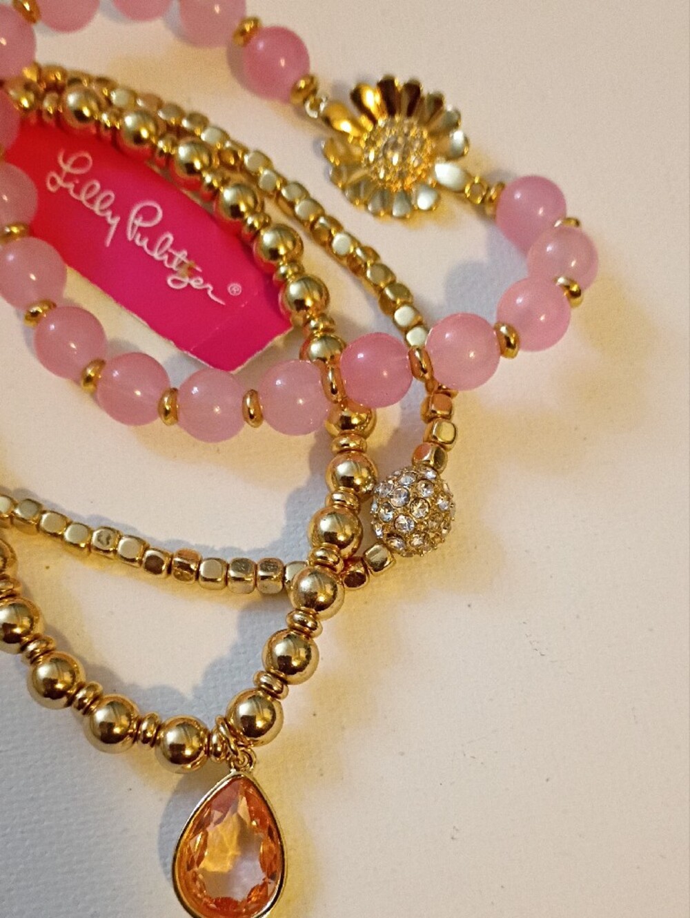 Lilly Pulitzer Pink Beaded Gold-Tone Charm Bracelet Set - Picture 3 of 3